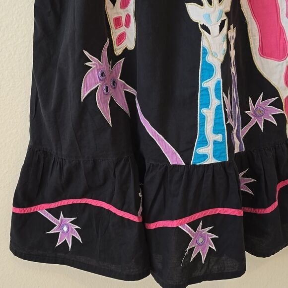 VINTAGE Ramona Rull Black Cotton Patchwork giraffe Appliqué Mumu Midi Tent Dress - Picture 3 of 7